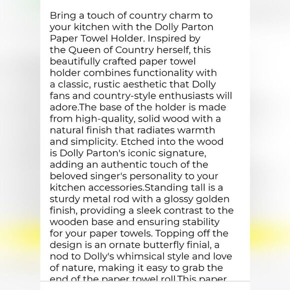 Dolly Parton Gold Butterfly Paper Towel Holder - Picture 4 of 6